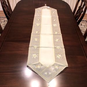 Sheer Floral Embroidered Table Runner and Place Mat Set